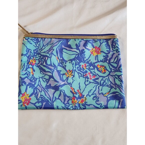 Lilly Pulitzer Blue Mai Tai  Makeup Cosmetic Travel Bag Pouch Nylon Zip Top - Picture 2 of 10